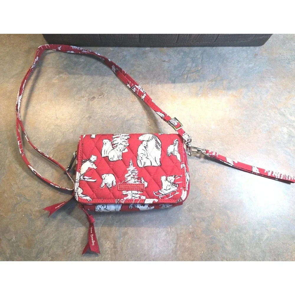 Vera Bradley 3 in 1 Crossbody Wallet Beary Merry Red Polar Bear Winter Christmas